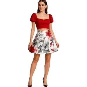 City Studio Red and Gray Skater Mini Skirt. Size 0.